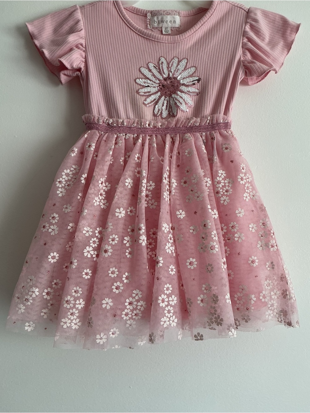 btween Pink Floral Sequin Daisy Tulle Dress - Picture 4 of 7